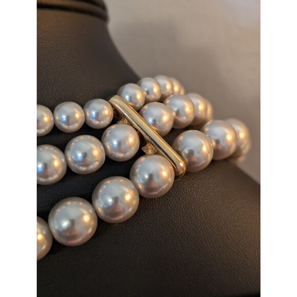 Vintage Designer Givenchy Bijoux Multi Strand Silver Gray Faux Pearl Necklace - Picture 8 of 15